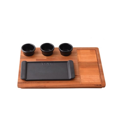 Lava Ahşap Altlıklı Dikdörtgen Servis Tabağı 13×25 cm